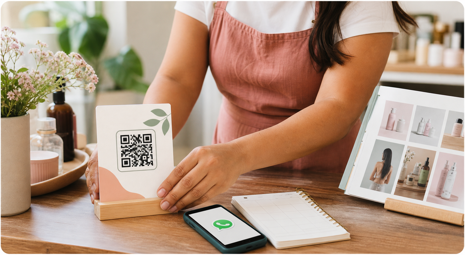 QR, celular y agenda para explicar el uso fácil de Crece QR